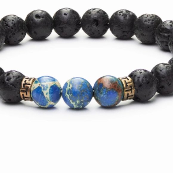 Diffuser Bracelet with Blue Regalite and Lava Beads and Copper accent - Picture 2 of 2